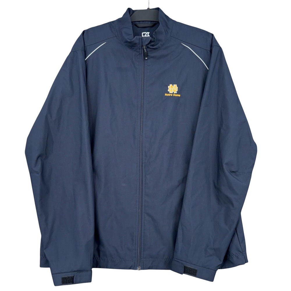 Cutter & Buck Notre Dame Jacket Mens XL Polyester Navy Blue Full Zip Windbreaker